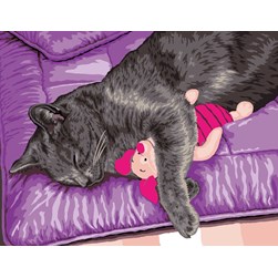 Canevas Mimo Verde Le chat et son doudou