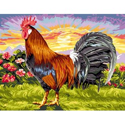 Canevas Mimo Verde Le coq au levé du soleil