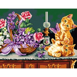 Canevas Mimo Verde Les chatons du panier au roses