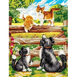 Canevas Mimo Verde Des petits chats taquins