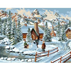 Canevas Mimo Verde Le chemin menant au village enneigé
