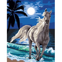 Canevas Mimo Verde Cheval blanc sous la lumière de la lune