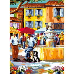 Canevas Mimo Verde Discussion à la fontaine du village