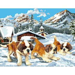 Canevas Mimo Verde Les 3 petits saint Bernard dans la neige