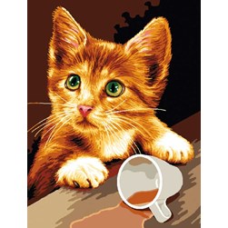 Canevas Mimo Verde Le chaton et la tasse de café