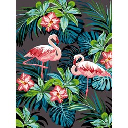 Canevas Mimo Verde Flamants roses et feuilles exotiques