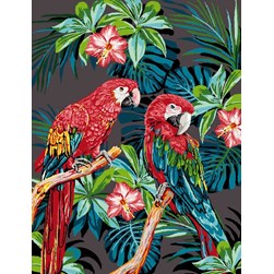 Canevas Mimo Verde Les aras et feuilles exotiques
