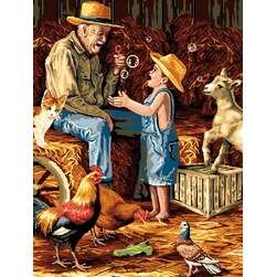 Canevas Mimo Verde Bulle de savon avec grand-père