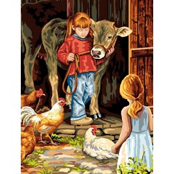 Canevas Mimo Verde Petit veau et les enfants