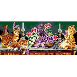 Canevas Mimo Verde LEs chatons sur la grande table