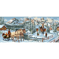 Canevas Mimo Verde Arrivée en luge au village