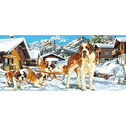 Canevas Mimo Verde Le saint bernard surveillant ses bébés