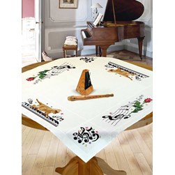 kit Nappe - Broderie Point de Croix compté Mimo Verde ourlée musicale