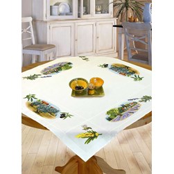 kit Nappe - Broderie Point de Croix compté Mimo Verde ourlée couleur provence