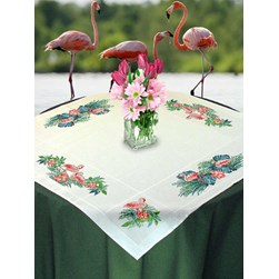 kit Nappe - Broderie Point de Croix compté Mimo Verde Flamants roses dans les feuillages