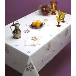 Nappe - Broderie Point de Croix imprimée Luc Création Fleurs colorées