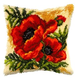 Coussins Point Noue Orchidea Pavots rouge intense