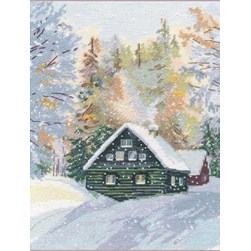 kit Point de croix Oven Maisonnette au cœur des bois enneigés