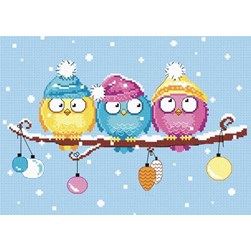 kit Point de croix Oven Chouettes colorées enneigées