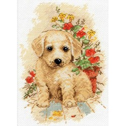 kit Point de croix Oven Jeune labrador et fleurs