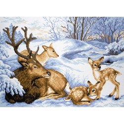 Broderie imprimée aïda Collection d'art Les cerfs au cœur de l'hiver