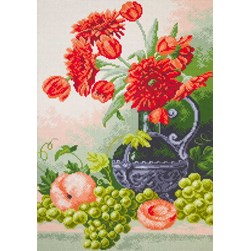 Broderie imprimée aïda Collection d'art Le vase de fleur et raisin