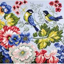 Broderie imprimée aïda Collection d'art Fleurs couleur mésanges
