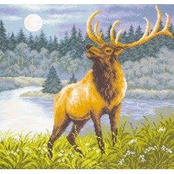 Broderie imprimée aïda Collection d'art Le cerf au reflet d'or