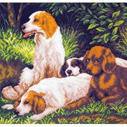 Broderie imprimée aïda Collection d'art La halte des chiens de chasse