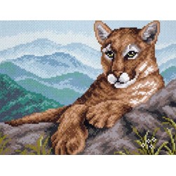 Broderie imprimée aïda Collection d'art Le puma cougar au repos