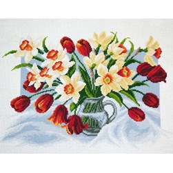 Broderie imprimée aïda Collection d'art Harmonie de narcisses et tulipes