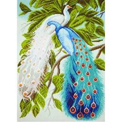 Broderie imprimée aïda Collection d'art Les paons blanc et bleu