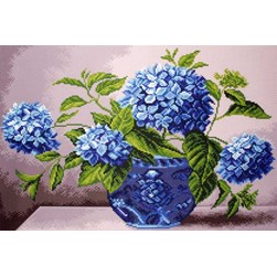 Broderie imprimée aïda Collection d'art Grandes fleurs d'hortentias bleus