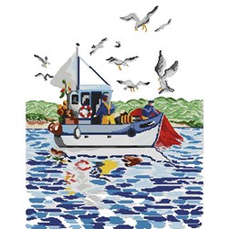 kit Point de croix Luc Création Les mouettes du bateau de pêche