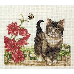 kit Point de croix Anchor Le chat sur la barrière