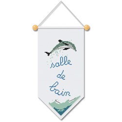 Bannière à broder Planète Mauve Porte salle de bain au dauphin