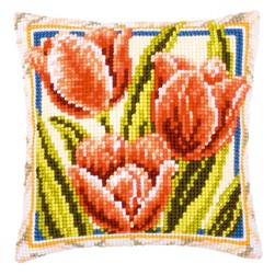 Coussin point de croix Vervaco Tulipes rubis