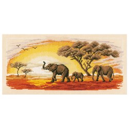 kit Point de croix Vervaco Famille d'éléphant dans la savane