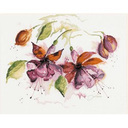 kit Point de croix Lanarte Fleurs de fushia aquarelle sur étamine