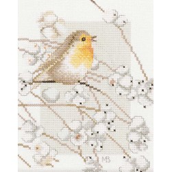 kit Point de croix Lanarte Robin aux fleurs blanches