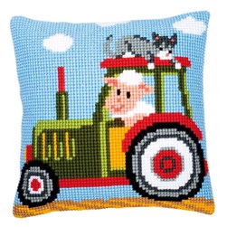 Coussin point de croix Vervaco la ferme - Le tracteur