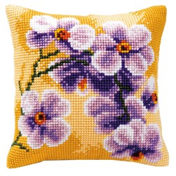 Coussin point de croix Vervaco Branche d'orchidées sur fond doré