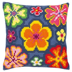 Coussin point de croix Vervaco Fleurs multicouleures