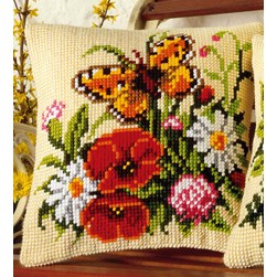 Coussin point de croix Vervaco Papillon et Fleurs des Champs