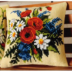 Coussin point de croix Vervaco Bouquet Champêtre
