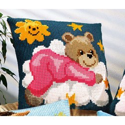 Coussin point de croix Vervaco Ourson rose sur le nuage