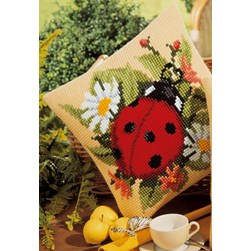Coussin point de croix Vervaco Coccinelle cachée dans les marguerites