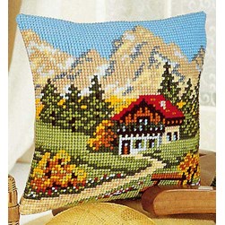Coussin point de croix Vervaco Le chalet dans la Montagne