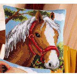 Coussin point de croix Vervaco Cheval Marron à la crinière Blanche