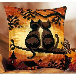 Coussin point de croix Vervaco Chats et coucher de soleil